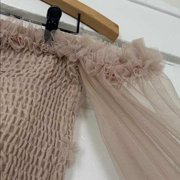 MABLE Ruffled Smocked Off-Shoulder Crop Top - Picture 2 of 9